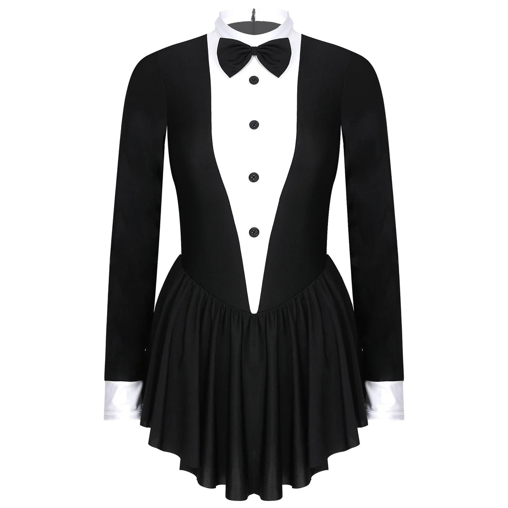 The Stardust Showgirl Tuxedo Leotard Dress – Luxury Long Sleeve Latin Dance & Stage Wear