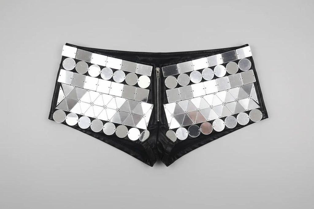 Luxury Reflective Mirror Halter Bra & High-Waisted Shorts Set