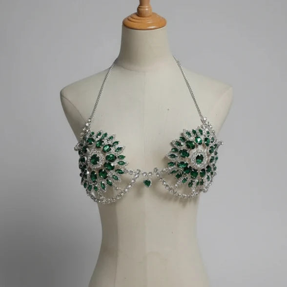 Dazzling Love Heart Bikini Bra Chain & Thong Chest Body Jewelry Set