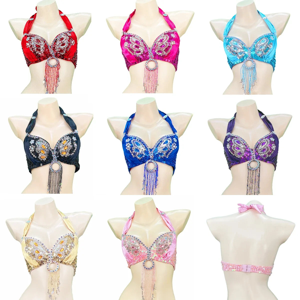 The Stardust Siren Shimmer – Sequin & Tassel Halter Belly Dance Bra Top
