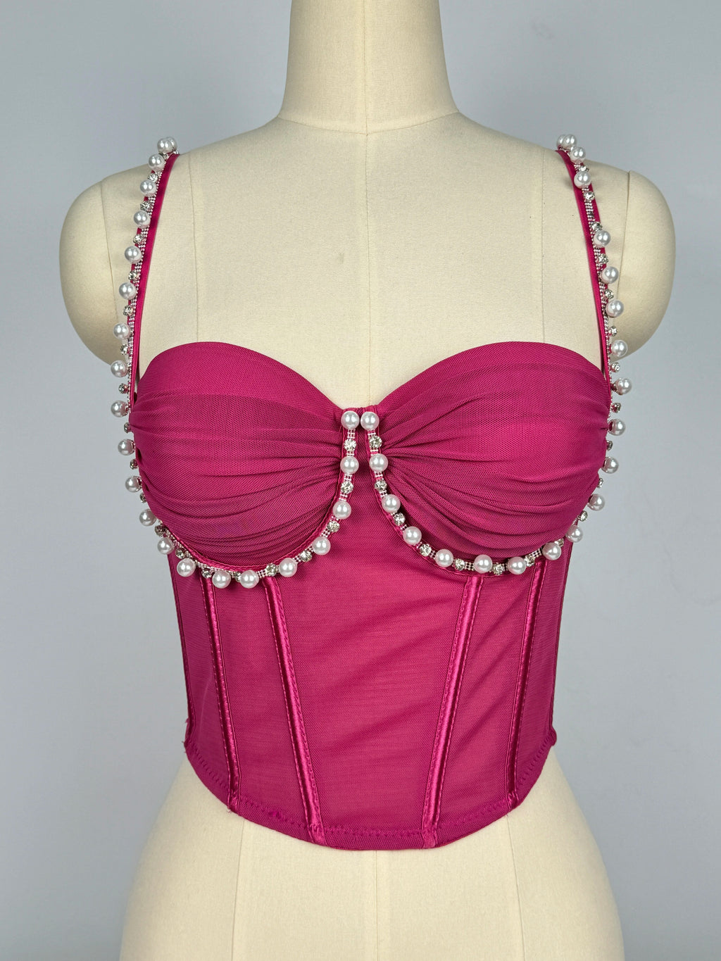 Pearl & Rhinestone Embroidered Bustier Corset Crop Top High Street Bralette