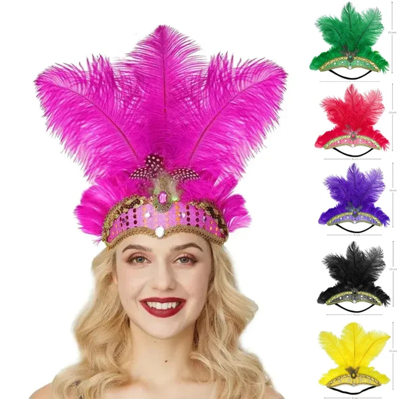 1920s Crystal Feather Flapper Headband for Women