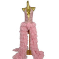 Pink Rhinestone Ruffle Backless Gala Ball Gown & Birthday Evening Dress