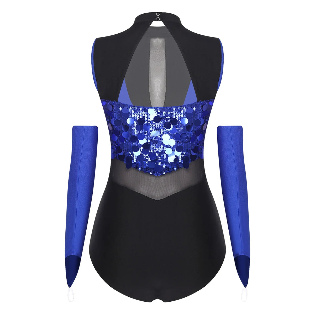 Sparkly Sequin Mock Neck Dance Leotard & Gloves Two-Piece Bodysuit Set