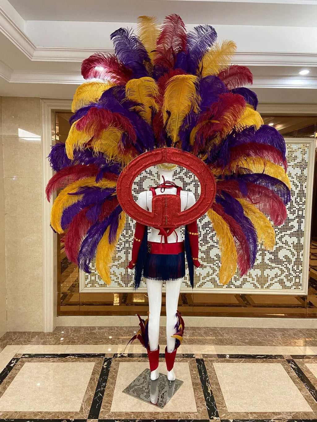 Regal Feathered Backpiece and Rhinestone Costume Set