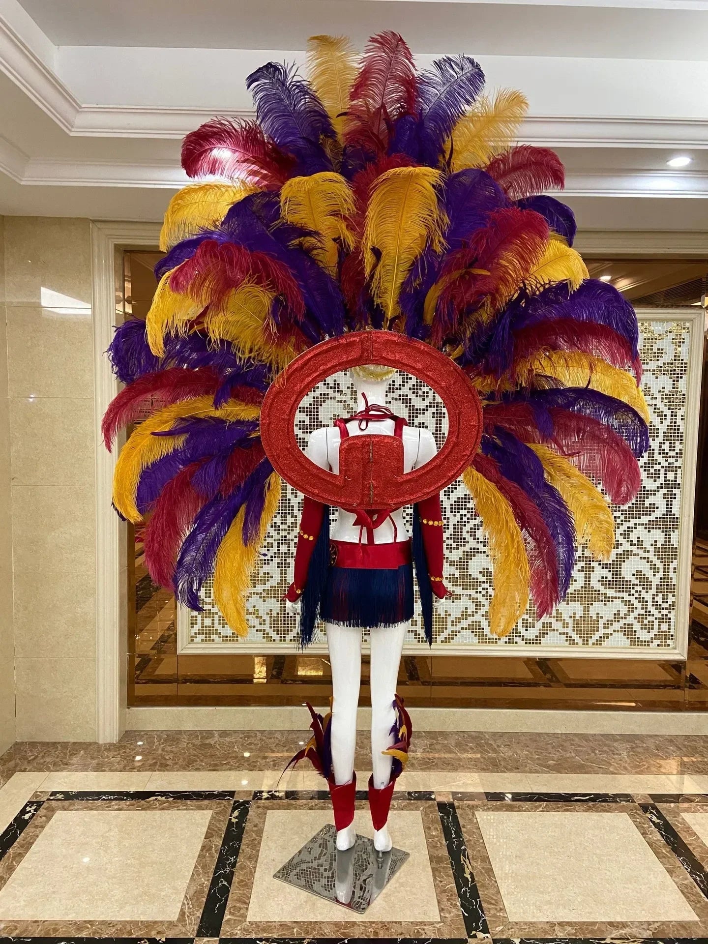 Regal Feathered Backpiece and Rhinestone Costume Set
