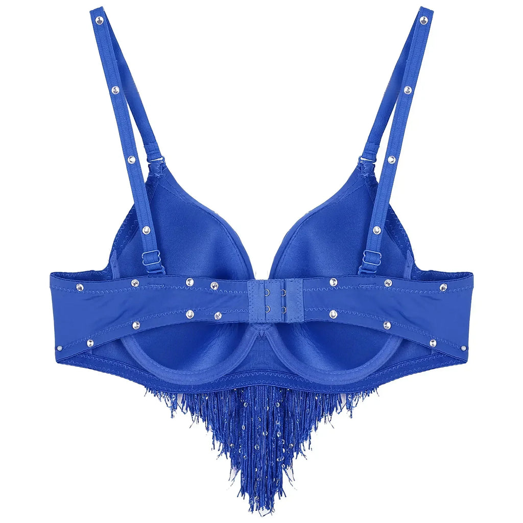 The Stardust Oasis Sirena – Sequined Tassel & Rhinestone Push-Up Belly Dance Bra Top