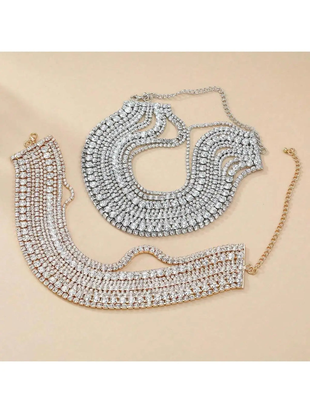 Multi Layered Rhinestone Chain Choker Necklace