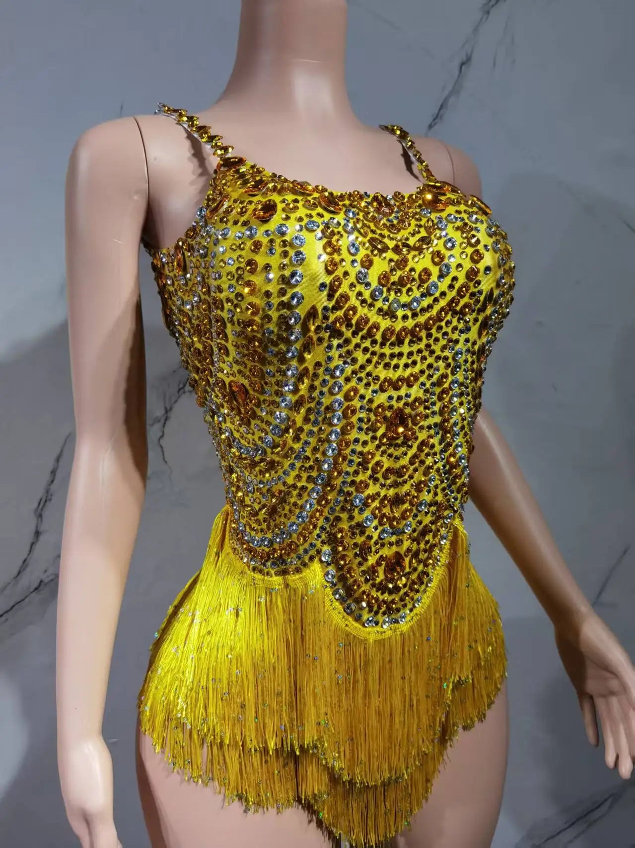 The Stardust Festival Fringe Bodysuit – Luxury Rhinestone Tassel Showgirl Costume