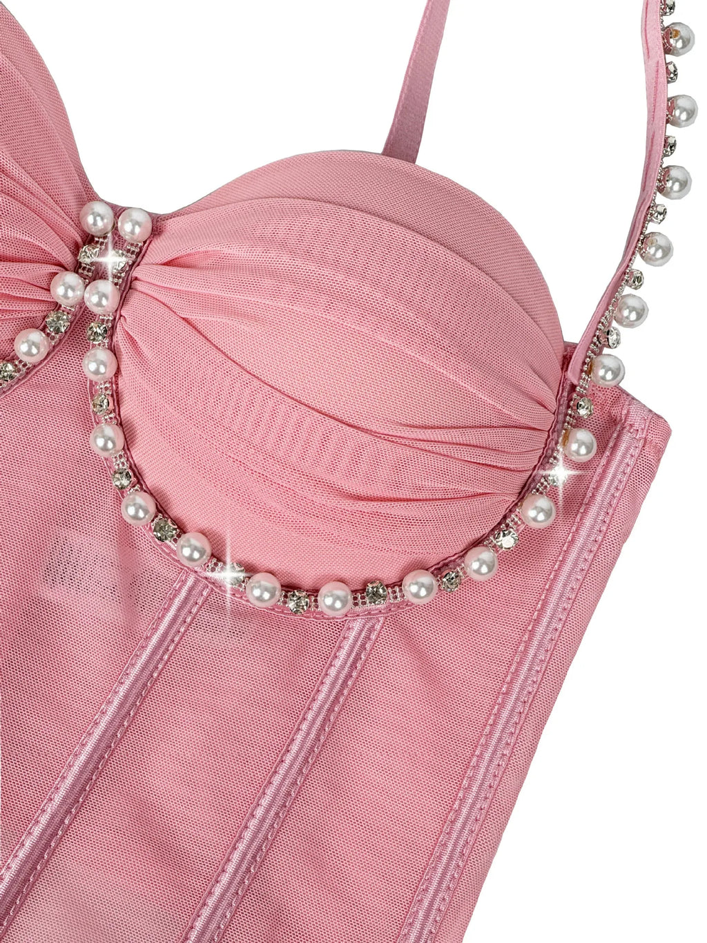 Pearl & Rhinestone Embroidered Bustier Corset Crop Top High Street Bralette