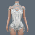 Sparkly Rhinestone Tassel Spandex Bodysuit Halter Dance Stage Costume Leotard