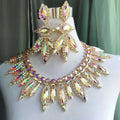 AB Gold Rhinestone Crystal Necklace & Earring Set