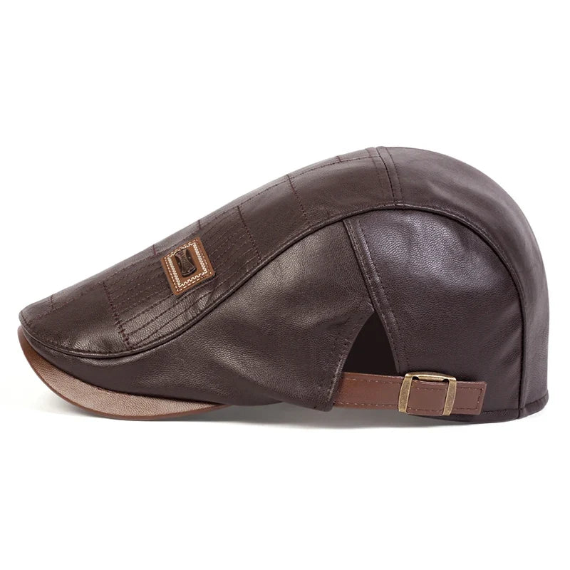 Men's Newsboy Cap Retro PU Leather Flat Beret Hat