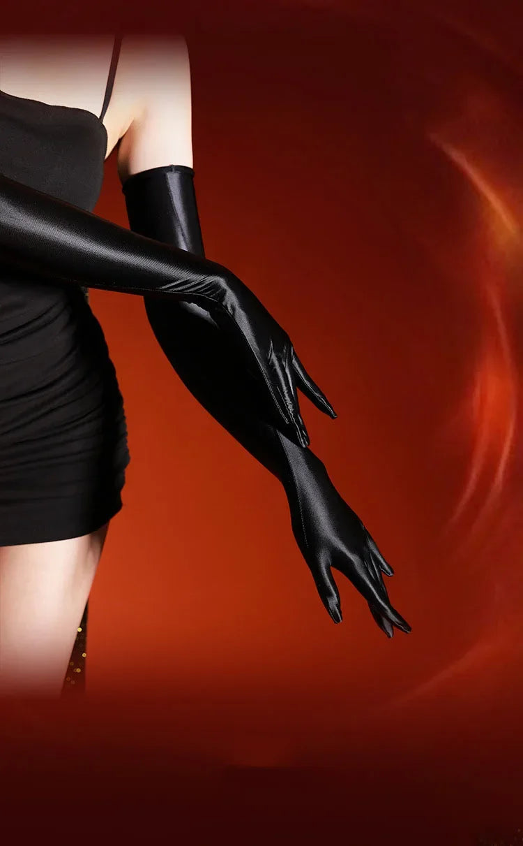 80D Satin Shiny High-Elasticity Opera Length Gloves Stage Performance Gloves