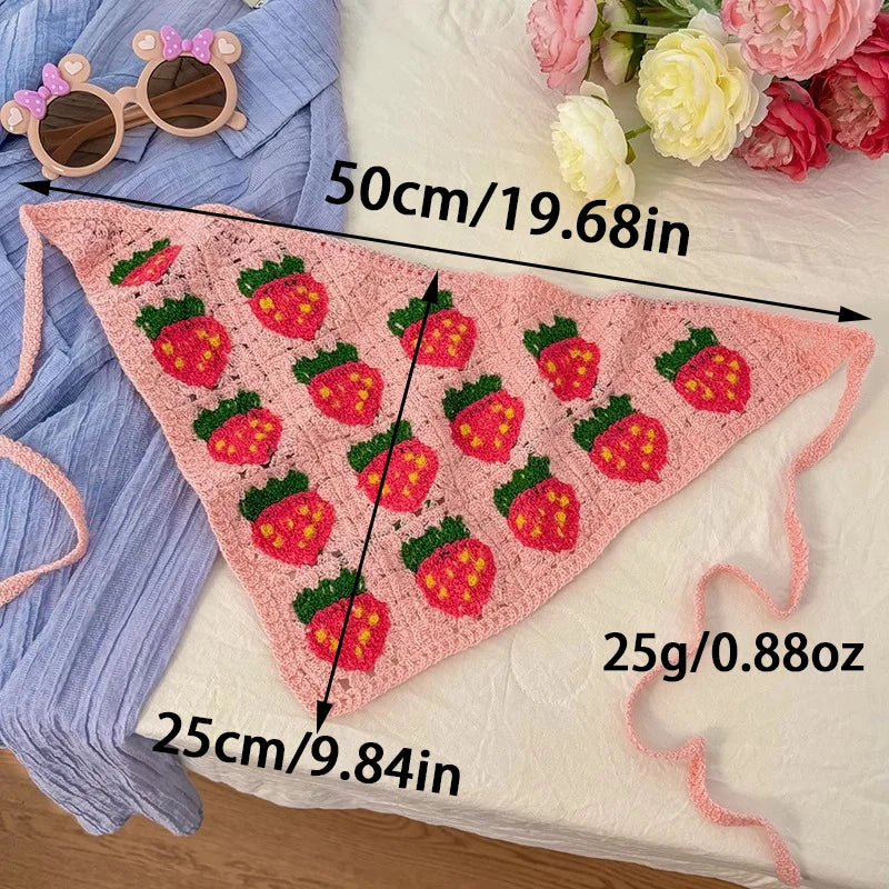 Knitted Strawberry Triangle Scarf Headband for Women