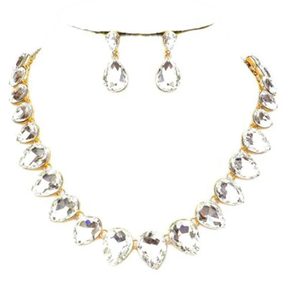 Rhinestone Drop Necklace & Earrings Set