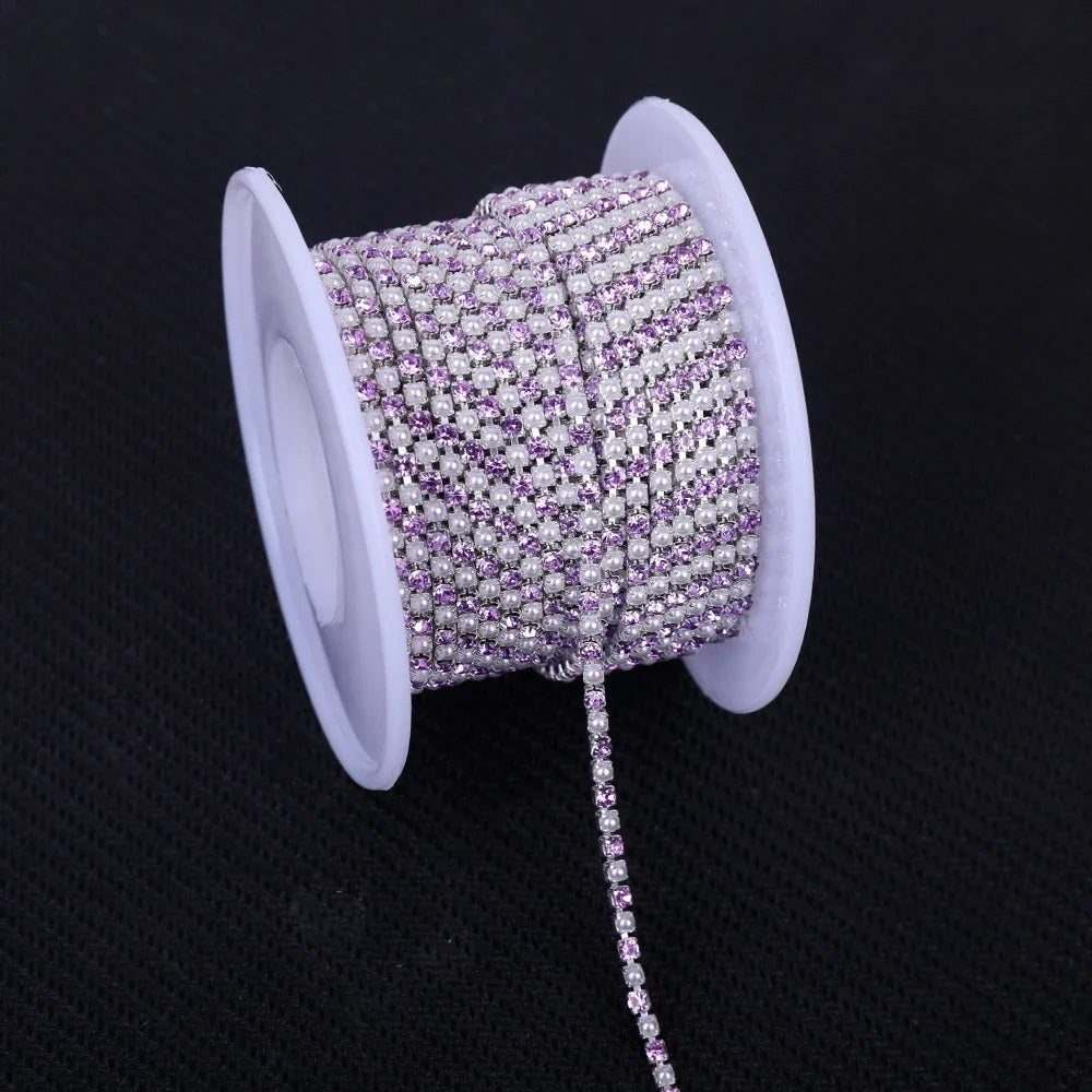 The Stardust Pearl Stream – Premium Silver Base Glass Rhinestone & ABS Pearl Cup Chain Trim