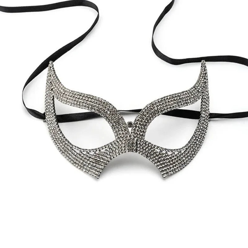 Sparkling Rhinestone Masquerade Face Mask – Breathable Crystal Veil Headwear for Banquets, Festivals & Halloween Costumes