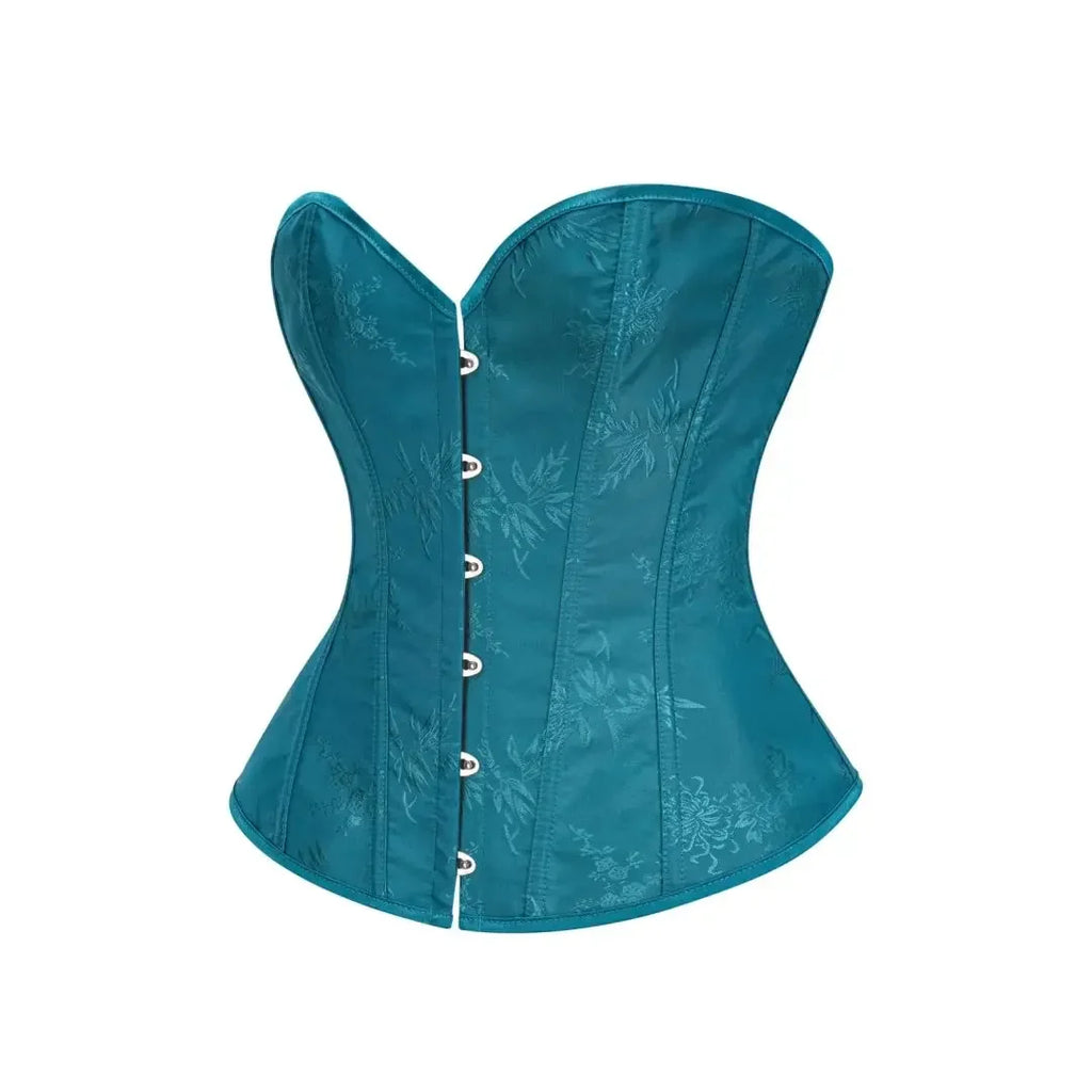 Victorian Floral Jacquard Overbust Corset Front Busk Lace-Up Bustier Top