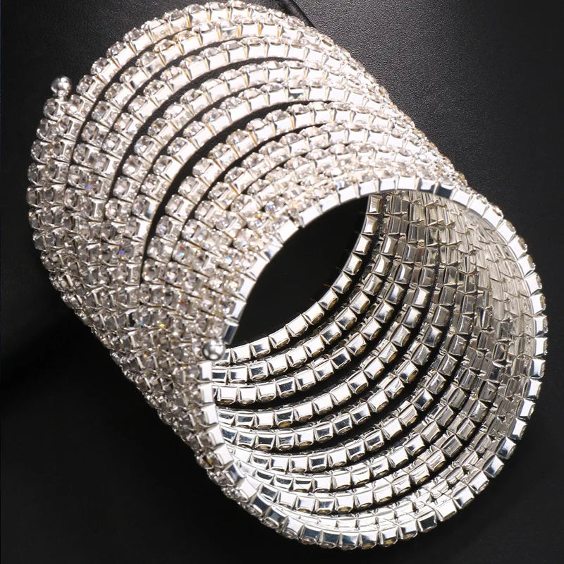 Sparkling Multi-Layer Rhinestone Arm Chain – Stacked Crystal Spiral Cuff & Upper Arm Bangle for Raves, Festivals & Beachwear