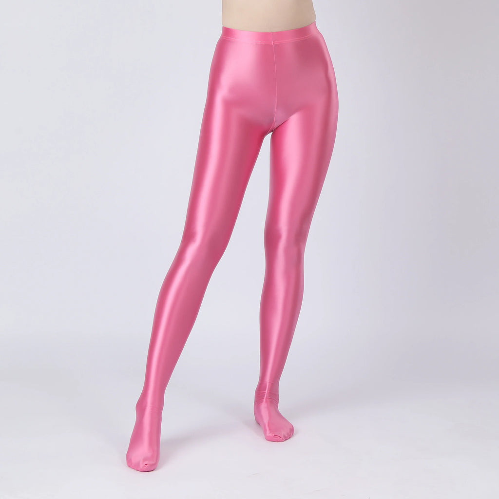 Oil Glossy High-Stretch Satin Pencil Pants & Leopard Print Leggings