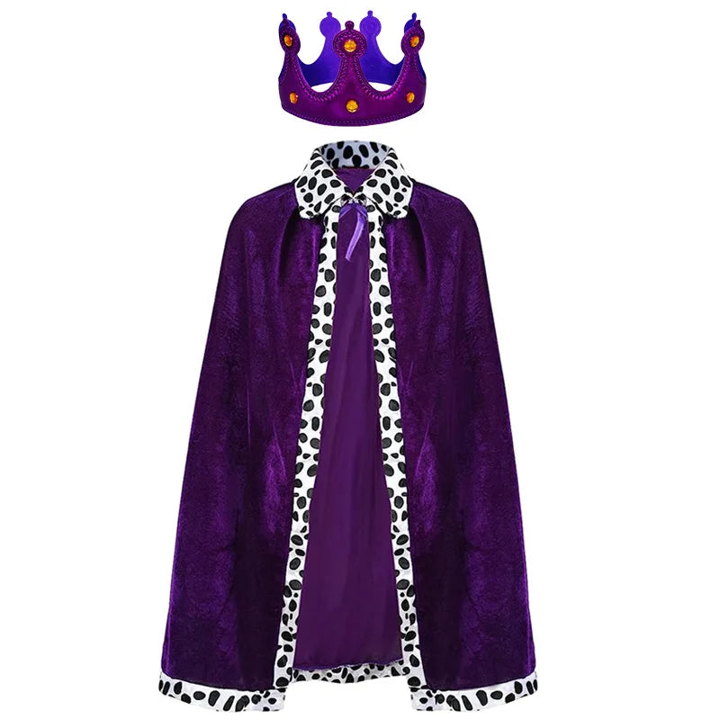 King Prince Cape Cosplay Costume with Crown – Royal Cloak Set