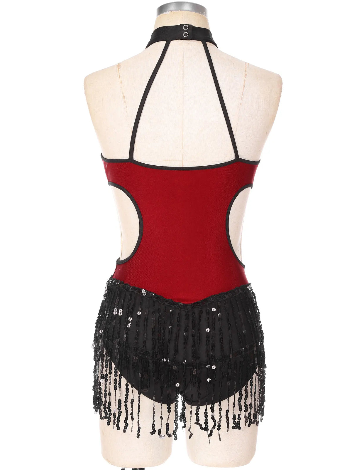 Sequined Fringe Latin Dance & Figure Skating Jumpsuit Leotard Set with Mesh Gloves
