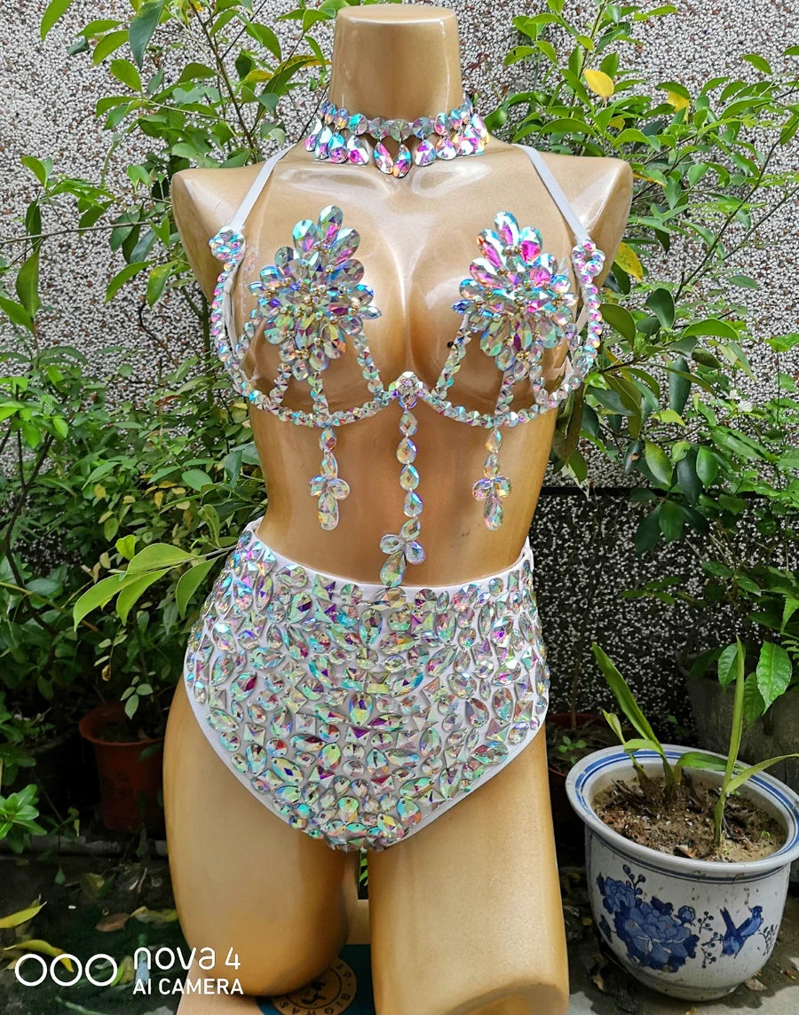 The Stardust Empress Royale – Deluxe Rhinestone Samba Carnival Wire Bra & High-Waist Panties 2-Piece Costume Set