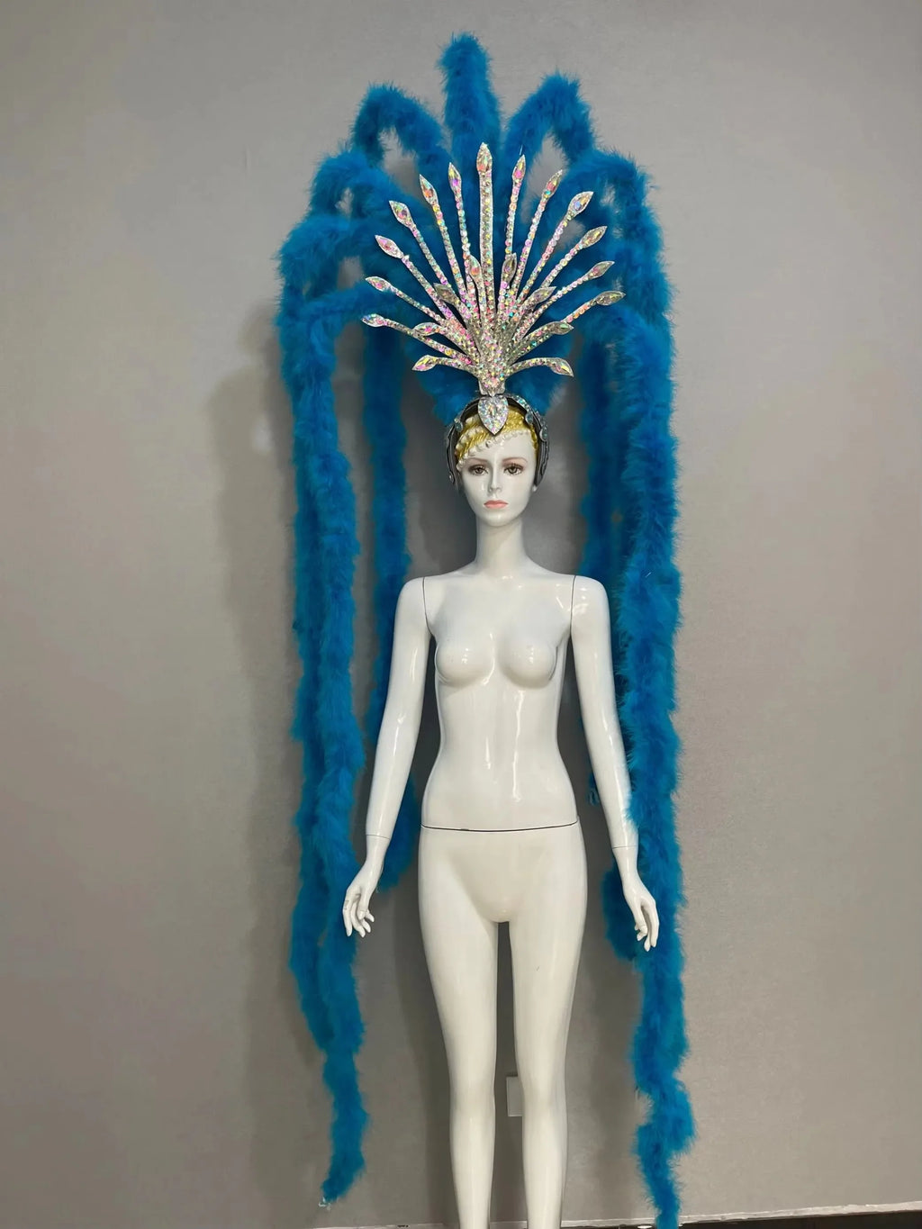 The Stardust Extravaganza Carnival Headdress – Rhinestone & Feather Showgirl Crown