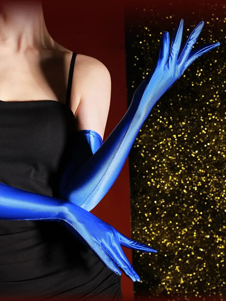 80D Satin Shiny High-Elasticity Opera Length Gloves Stage Performance Gloves