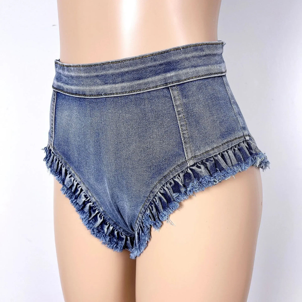 High Waist Distressed Denim Hot Pants Tassel Cheeky Nightclub Shorts