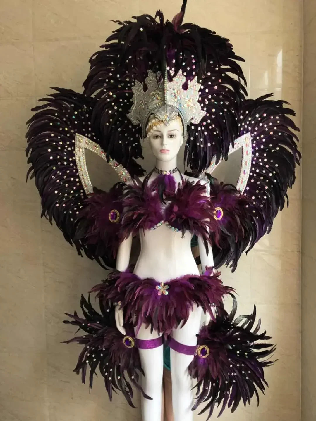 Jewel-Toned Feathered Wings and Headdress Set