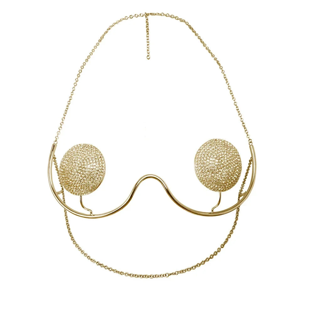 The Stardust Empress – Metal Chest Bracket & Rhinestone Bra Body Chain Jewelry