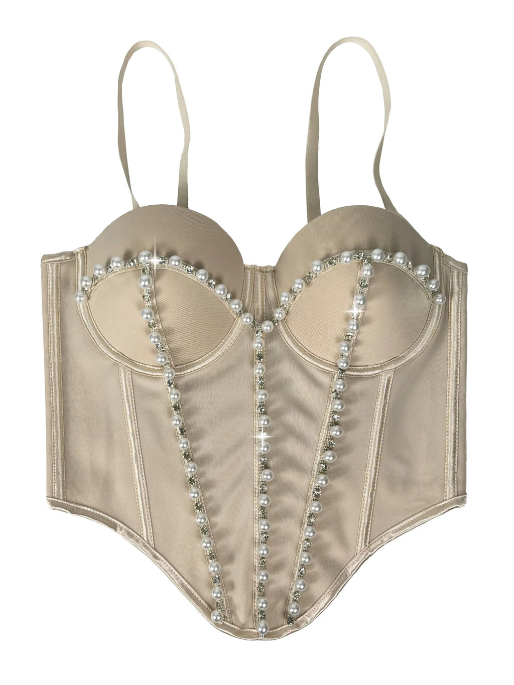 Pearl Embroidered Bustier Corset Crop Top High Street Evening Bralette