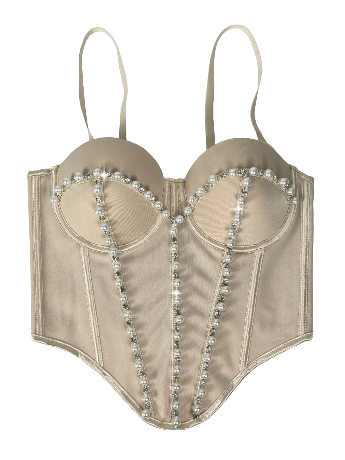 Pearl Embroidered Bustier Corset Crop Top High Street Evening Bralette