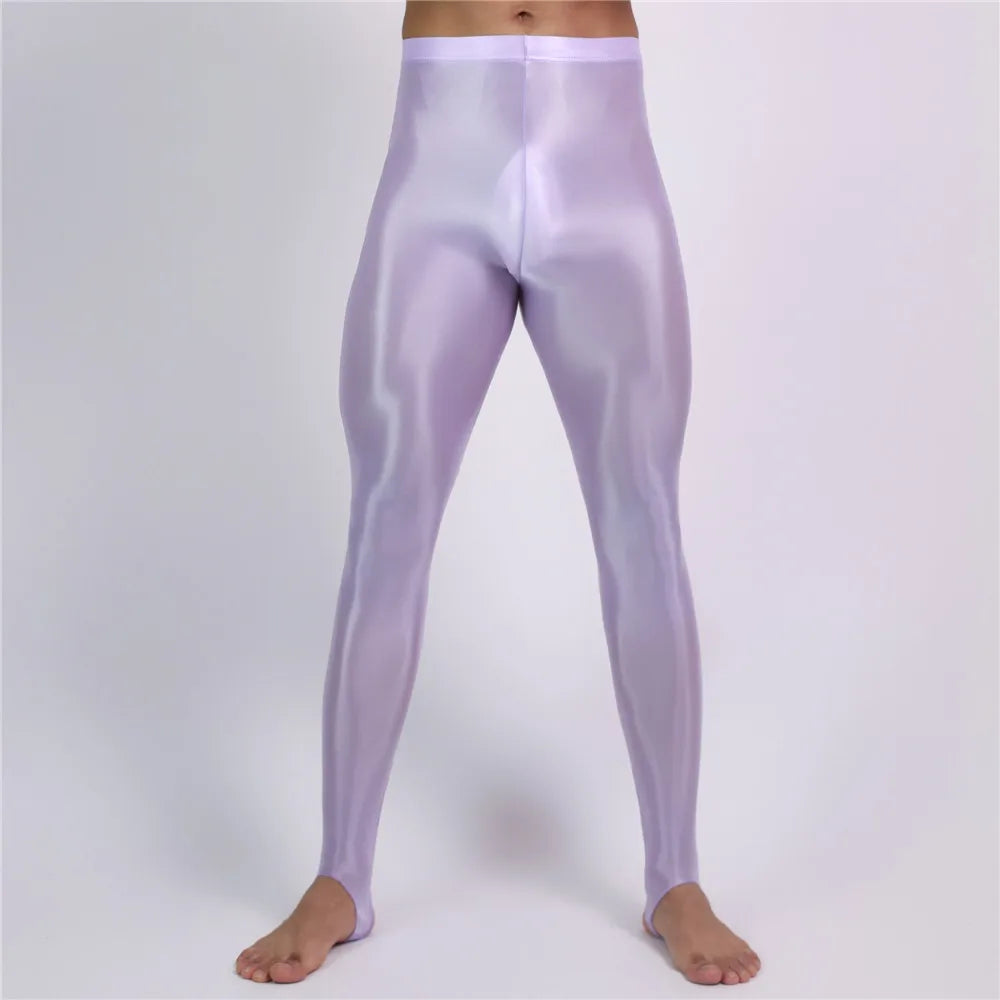Men's Oil Glossy Sheer High-Stretch Pencil Pants Satin Smooth Leggings