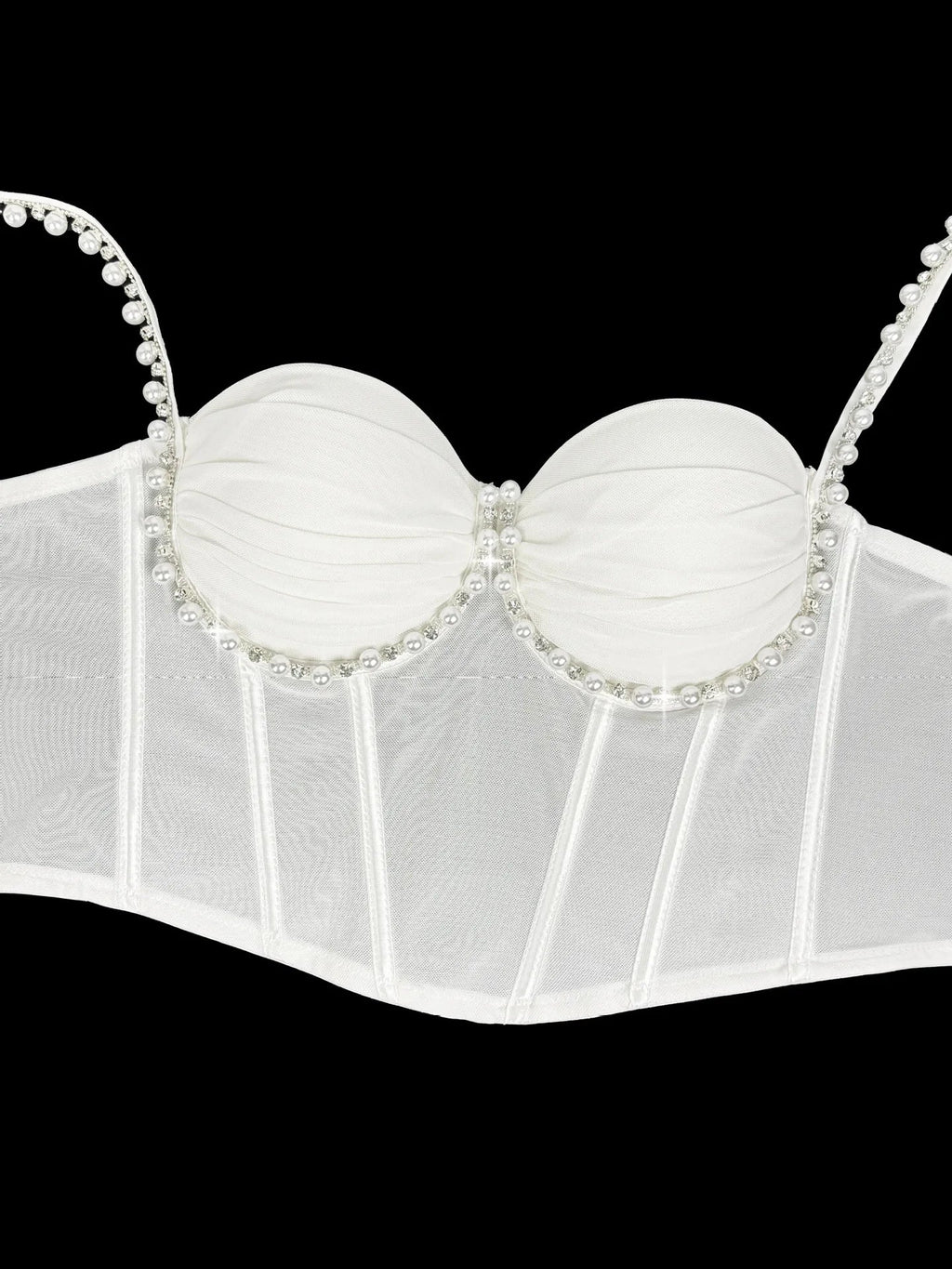 Pearl & Rhinestone Embroidered Bustier Corset Crop Top High Street Bralette