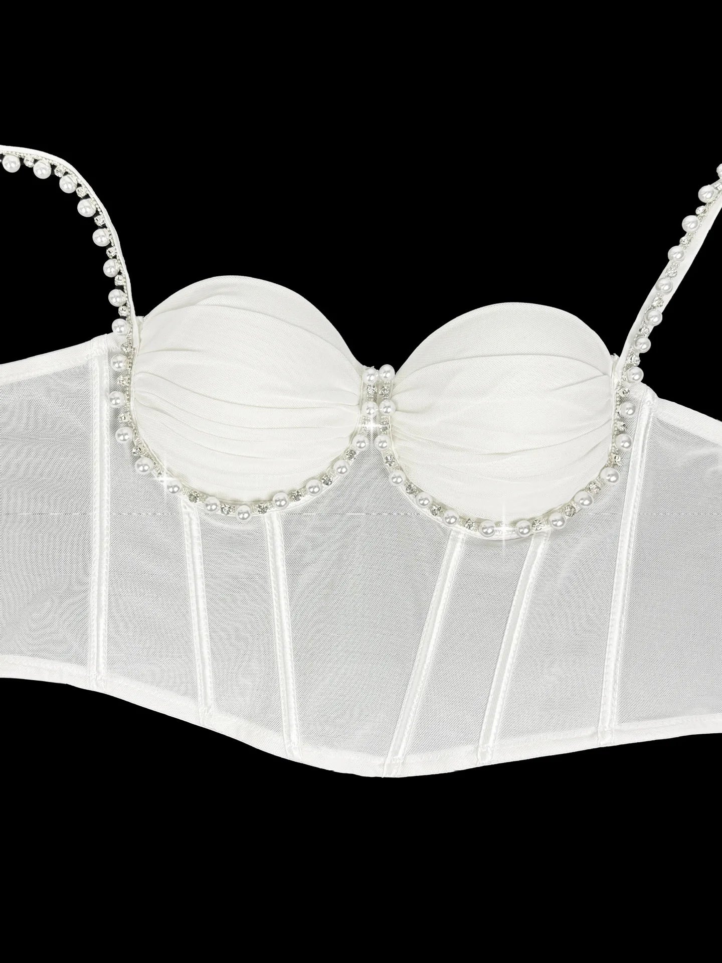 Pearl & Rhinestone Embroidered Bustier Corset Crop Top High Street Bralette