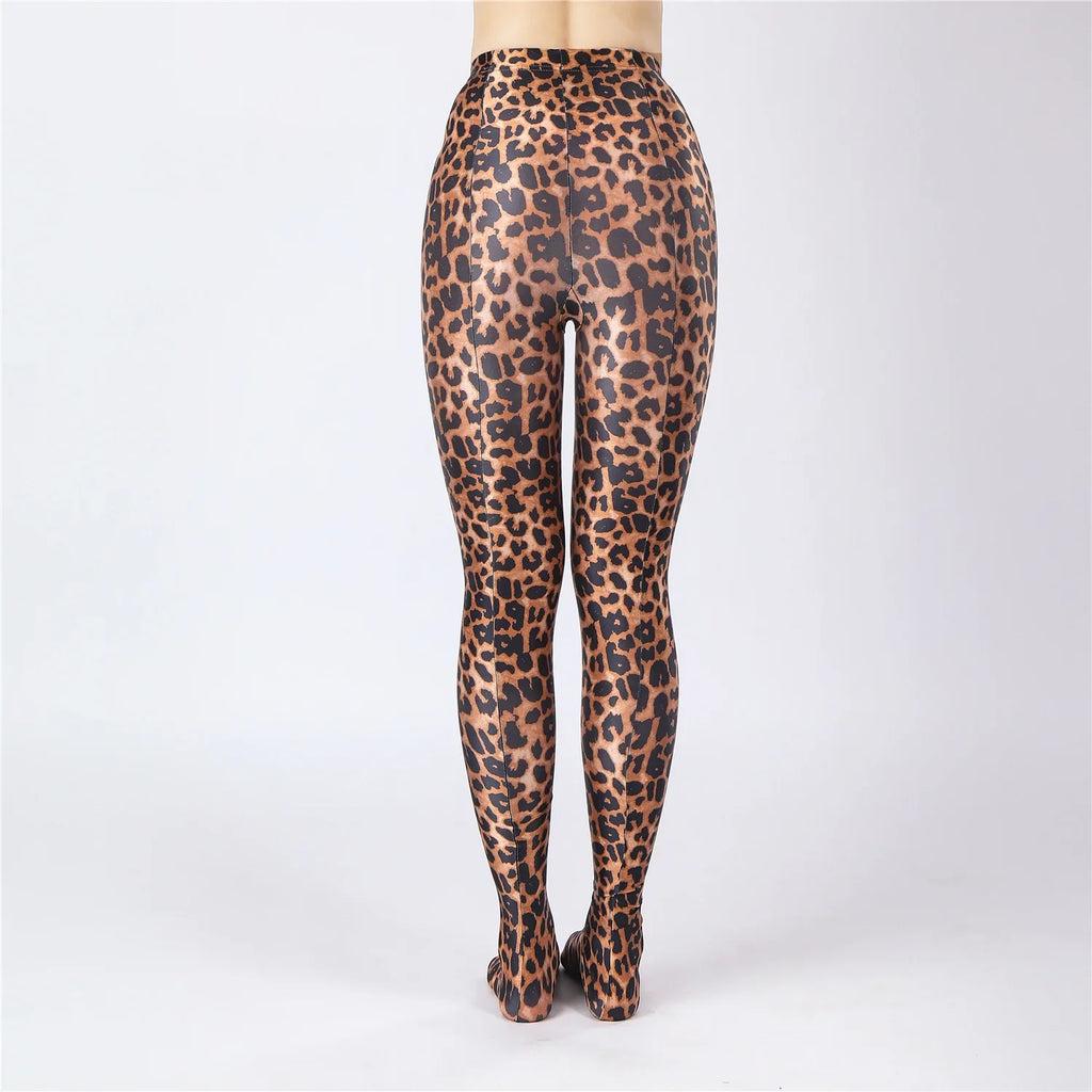 Oil Glossy High-Stretch Satin Pencil Pants & Leopard Print Leggings