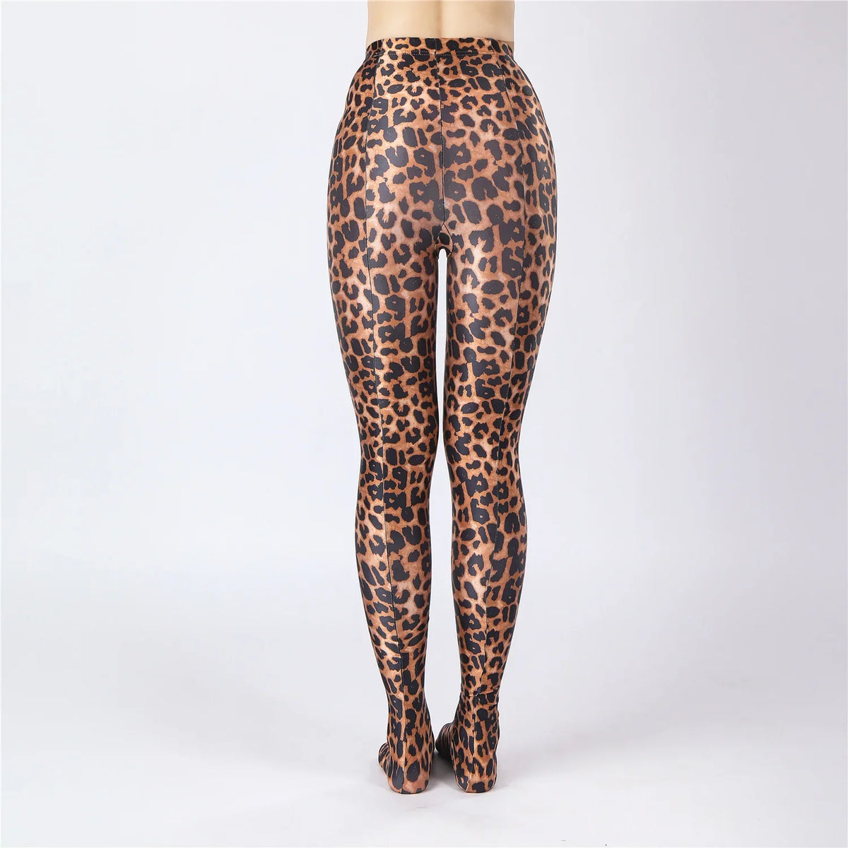 Oil Glossy High-Stretch Satin Pencil Pants & Leopard Print Leggings