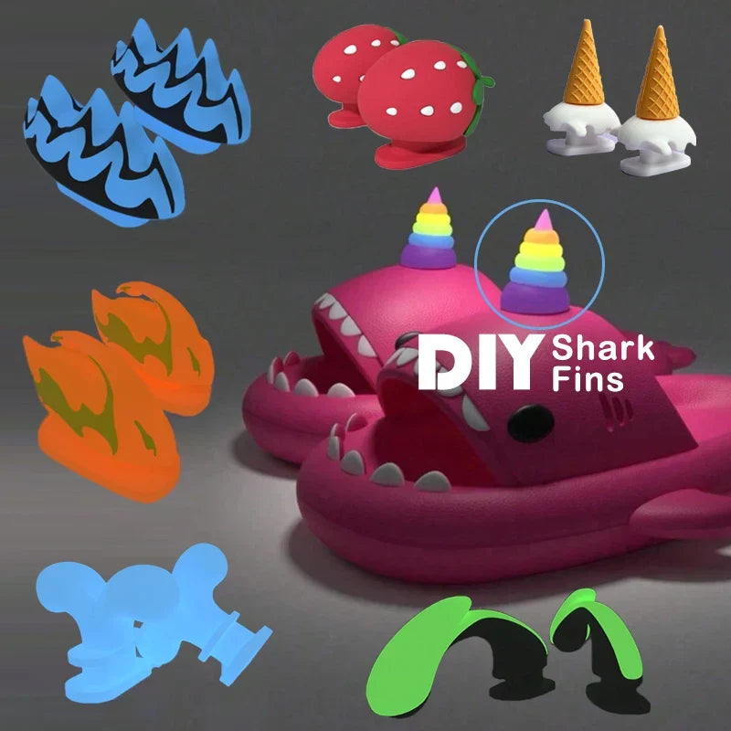 2pcs Detachable Fins Unisex Shark Slippers Charms Luminous In Dark Christmas Red Hat Halloween Pumpkin DIY Shoes Accessories