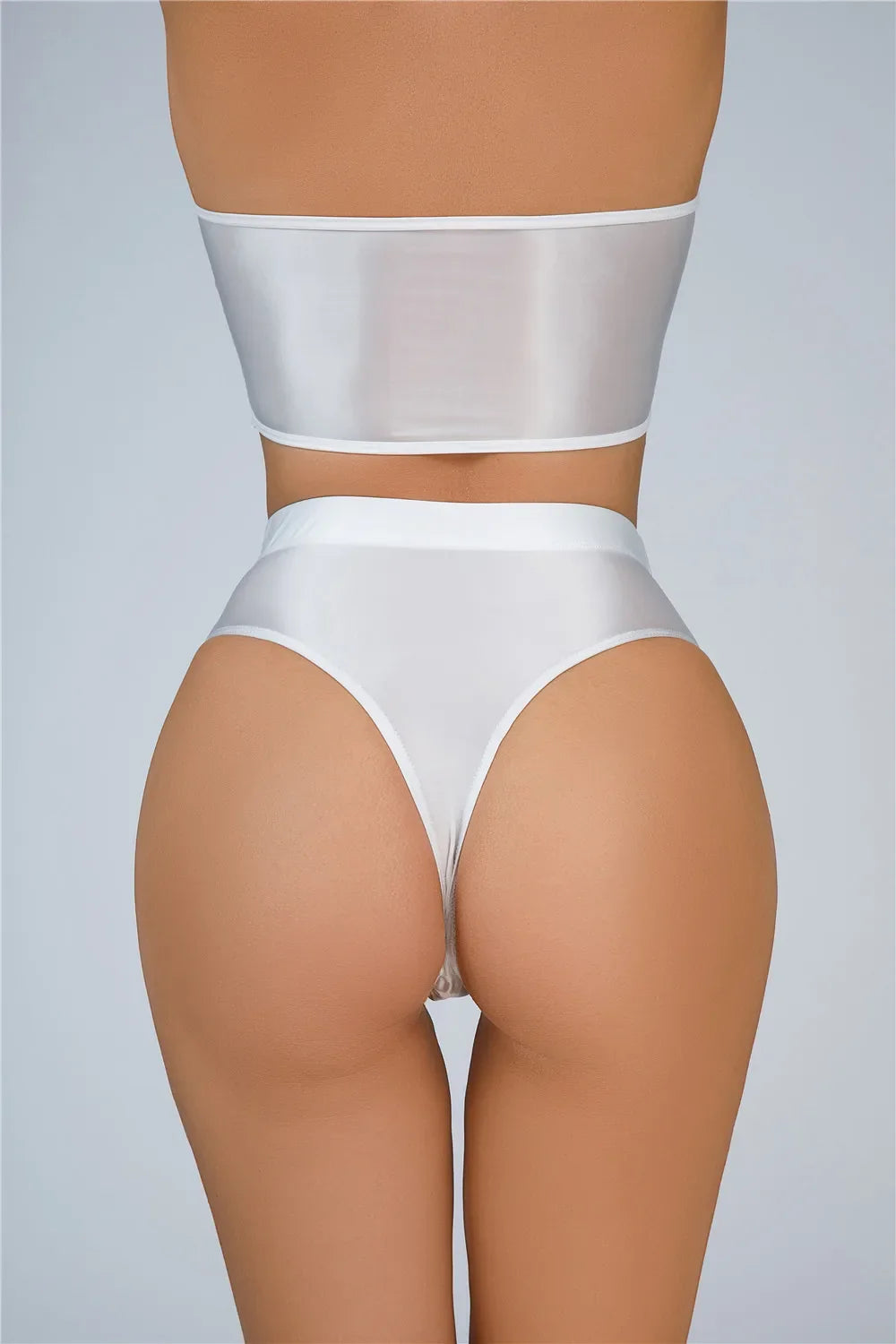 High-Waist Oil Glossy Sheer G-String Thong Satin Smooth Seamless Briefs