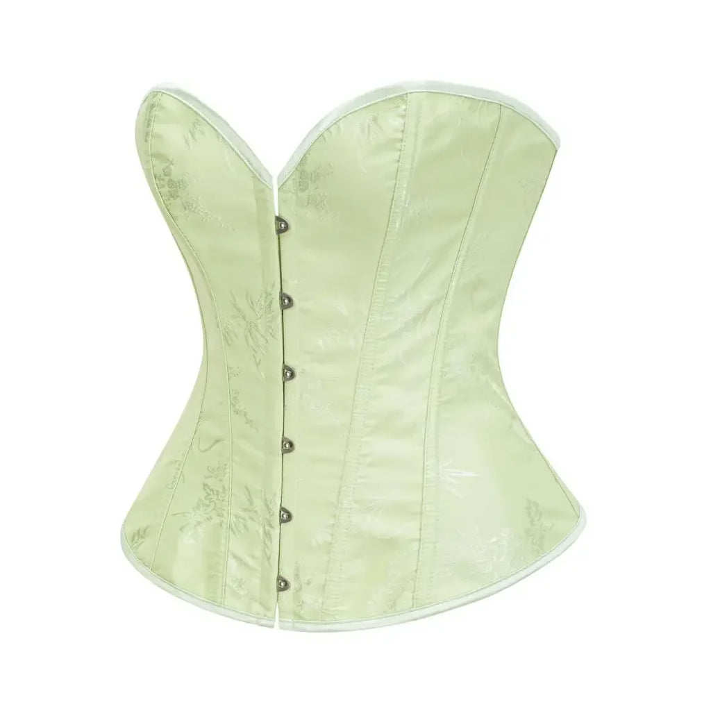 Victorian Floral Jacquard Overbust Corset Front Busk Lace-Up Bustier Top