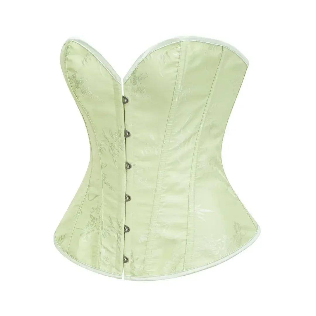 Victorian Floral Jacquard Overbust Corset Front Busk Lace-Up Bustier Top