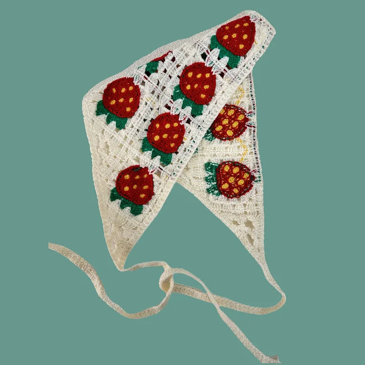 Knitted Strawberry Triangle Scarf Headband for Women