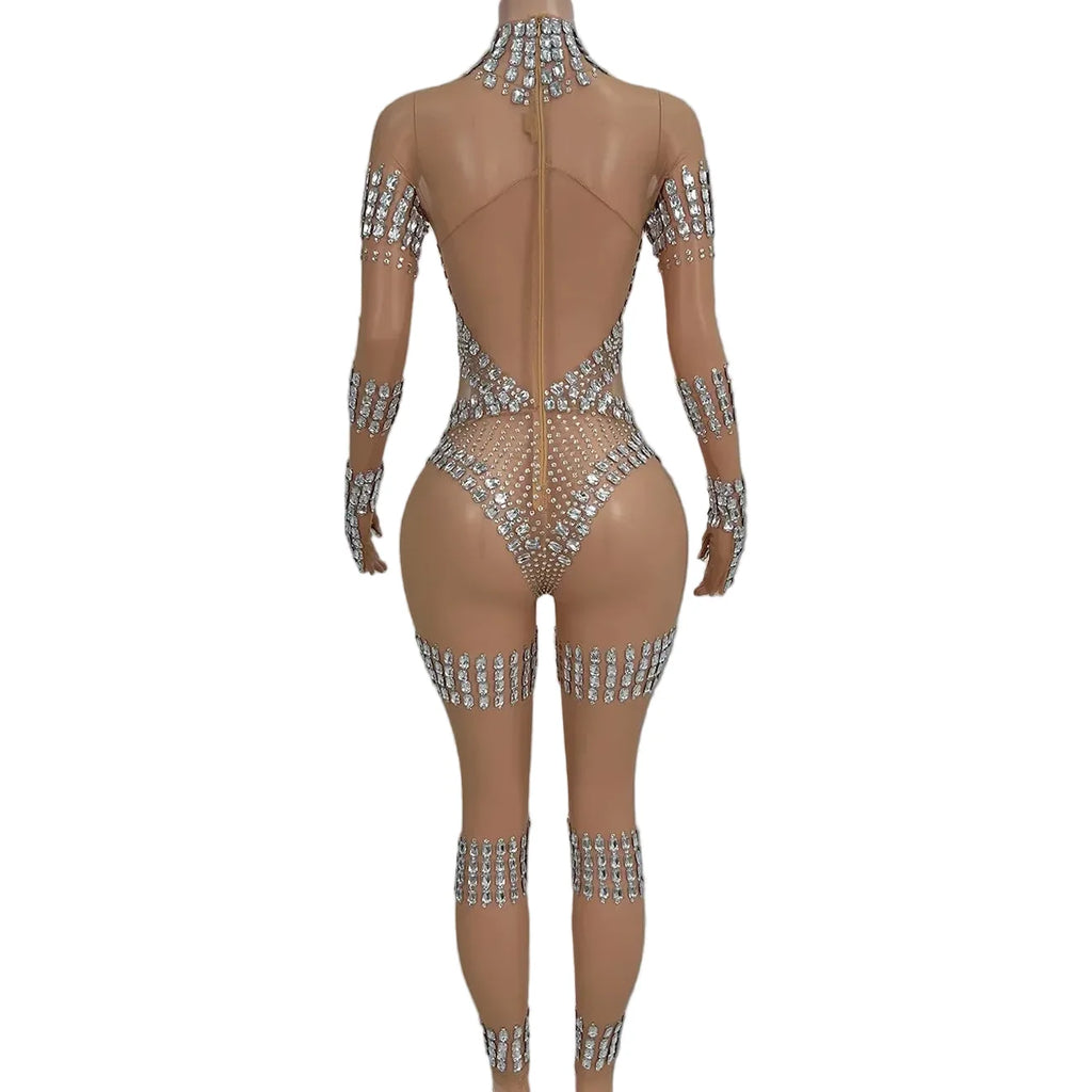 Crystal Cutout Illusion Performance Bodysuit