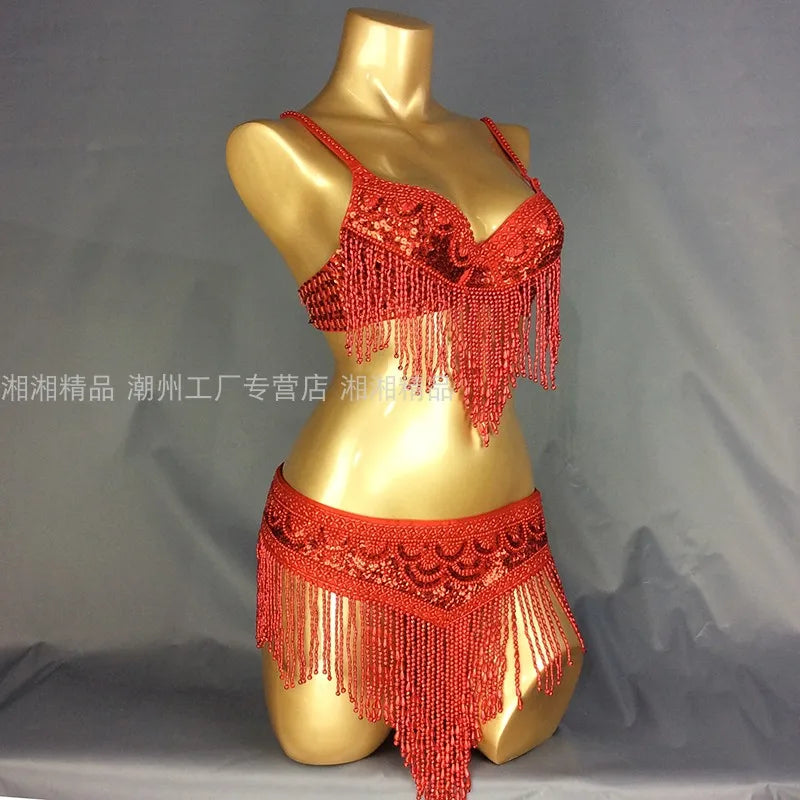 The Stardust Cabaret 2-Piece Ensemble – Luxury Sequin Fringe Bra & Belt Set