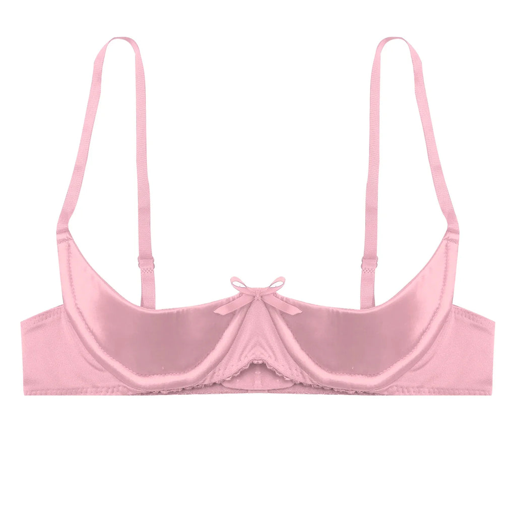 Satin Underwire Half-Cup Push-Up Bra