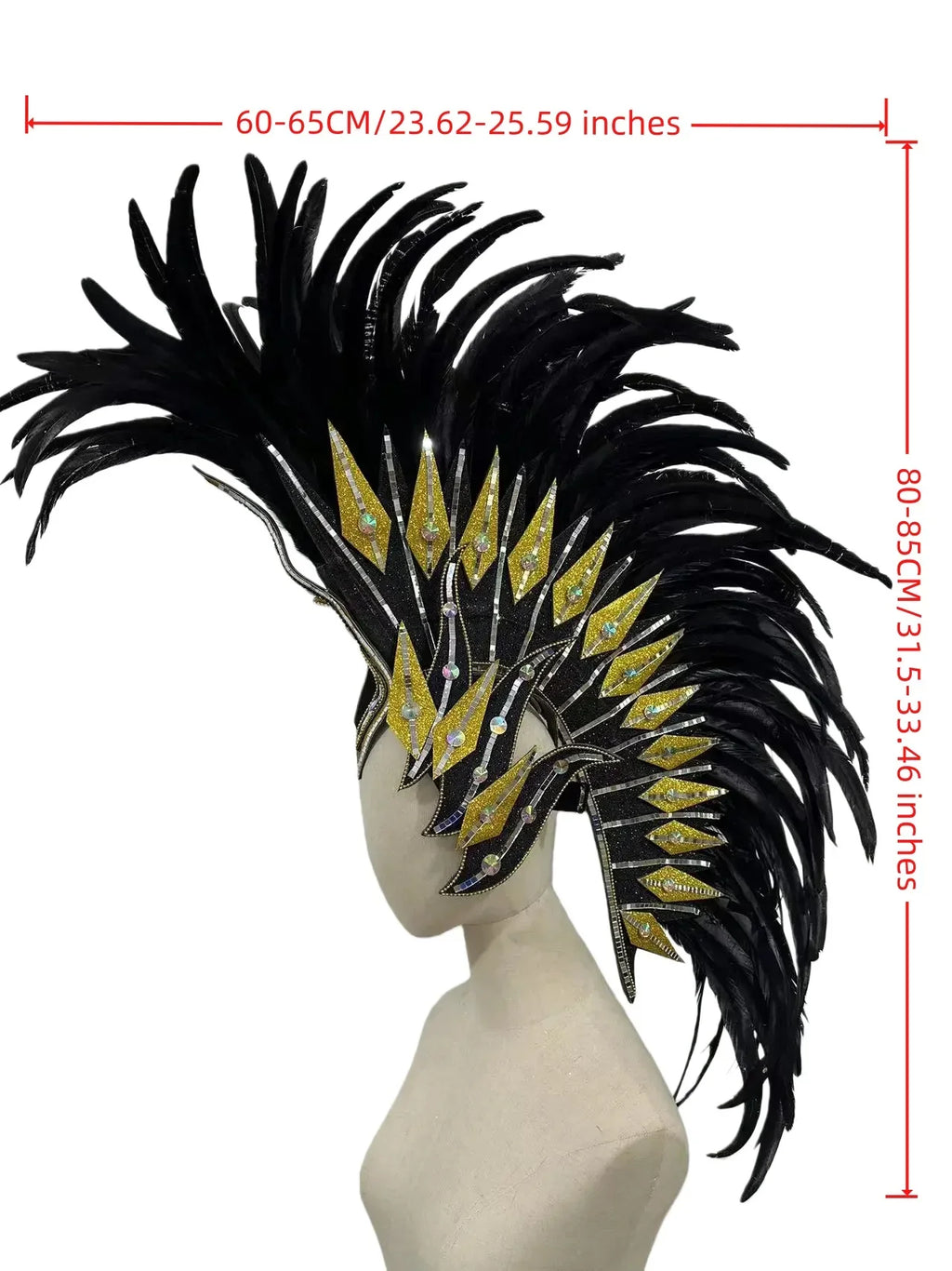The Stardust Dark Empress – Premium Black Feathered Carnival & Gogo Headdress