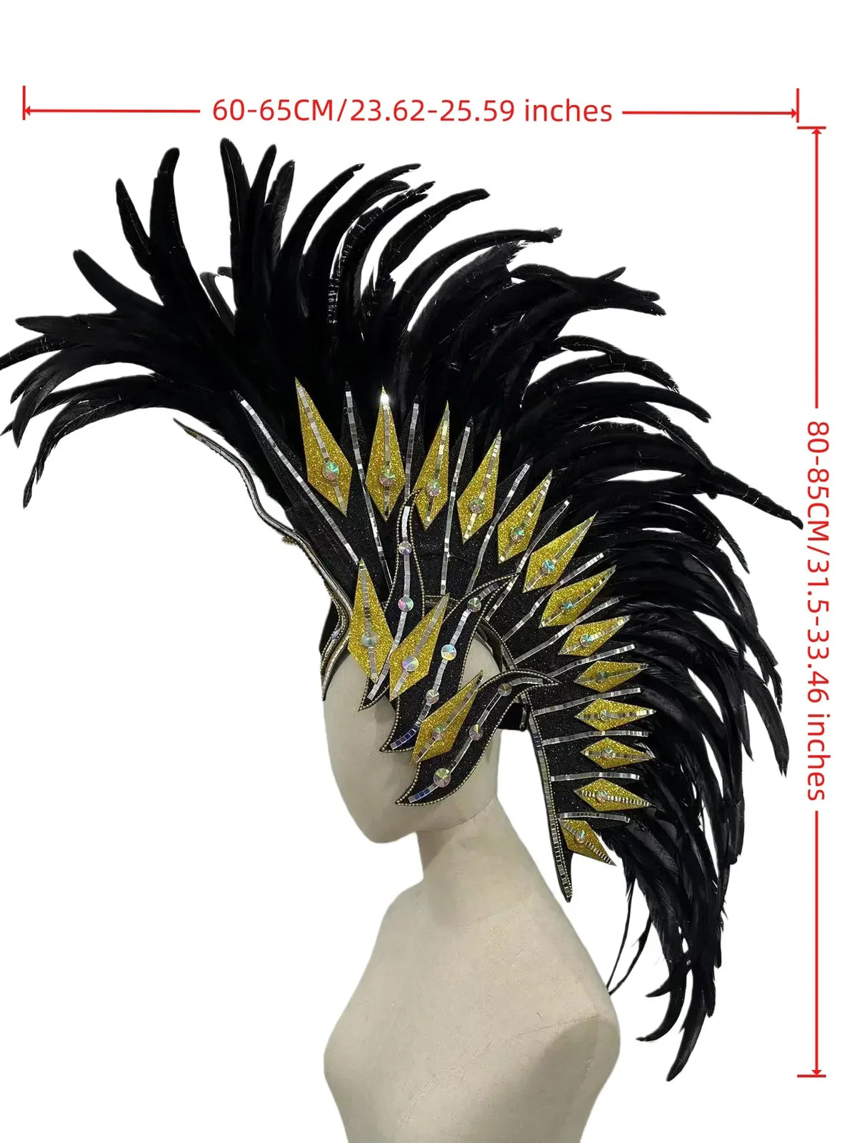 The Stardust Dark Empress – Premium Black Feathered Carnival & Gogo Headdress